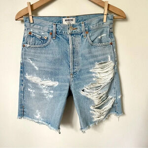 Agolde Distressed Bermuda Cut Denim Shorts